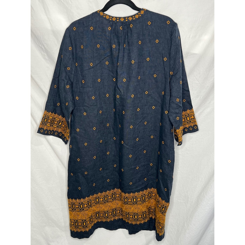 Garnet Hill Embroidered Linen Popover Dress Blue Flax Embroidered Tassel Size 12 - Picture 13 of 13